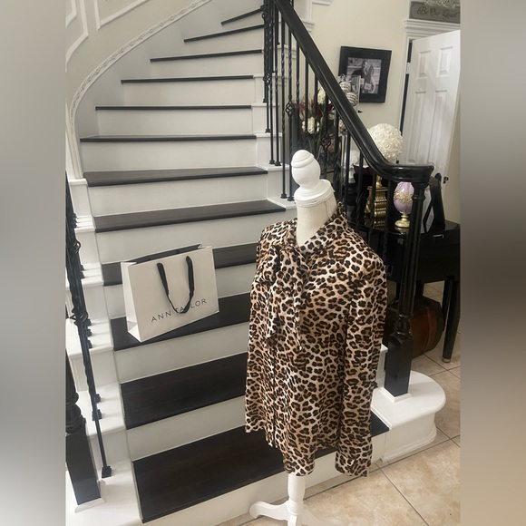 Ann Taylor Factory Leopard Print Tie-Neck Blouse - Brown & Black - Picture 15 of 15